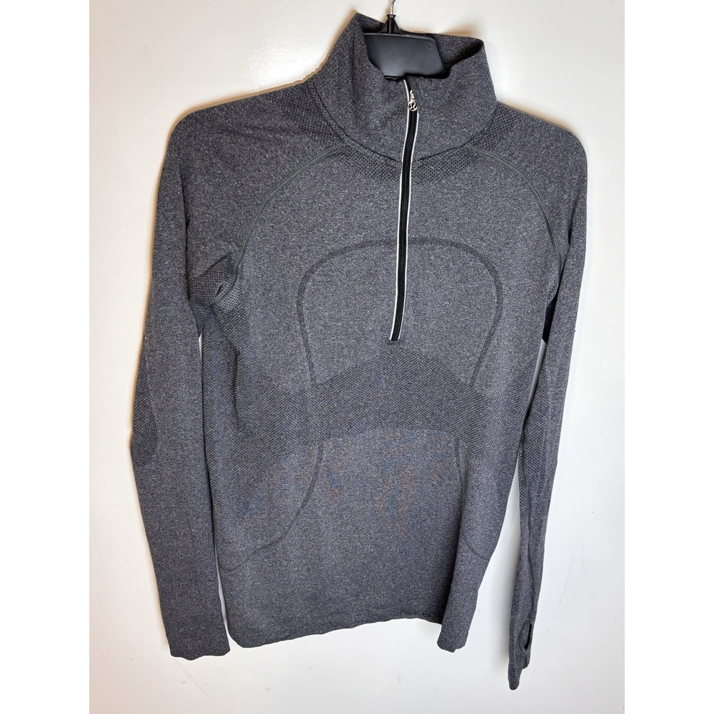 Lululemon Swiftly Tech 1/2 Zip Heathered Black Gray Reflective Sz 10 FLAW